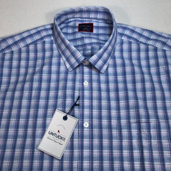 UNTUCKit Shirt Men's 3XLC Blue Bonneville Plaid Regular Fit Pocket Cotton NEW - Picture 1 of 13